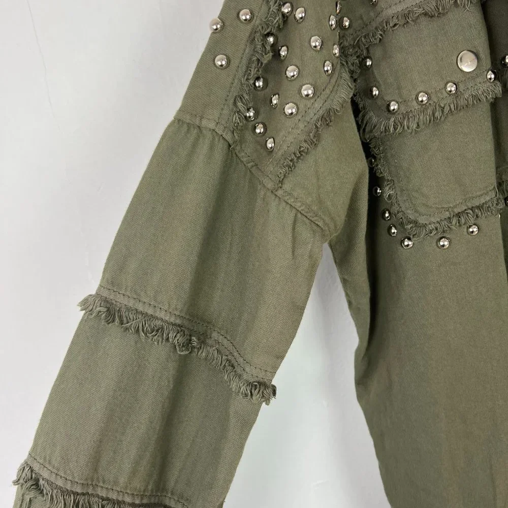 NWT Elan Studded Cotton Demi Jacket Olive Green Lightweight Size Medium M N2193 - Picture 5 of 16